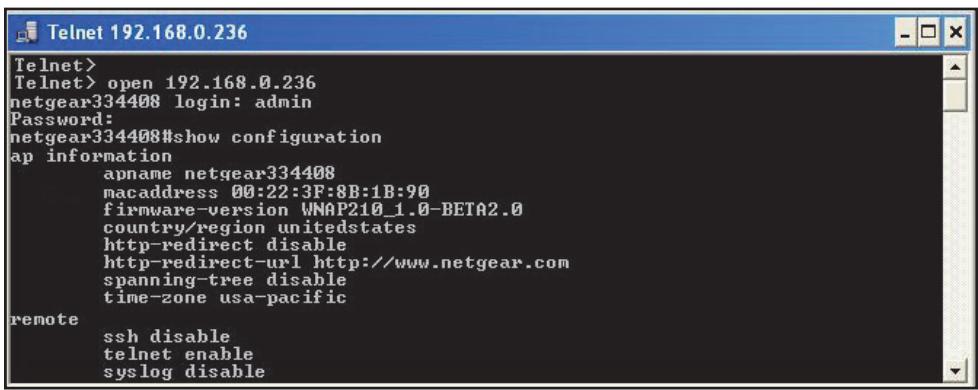 NETGEAR WAC720 X3 - To manage the wireless access point over a Telnet connection: - 1