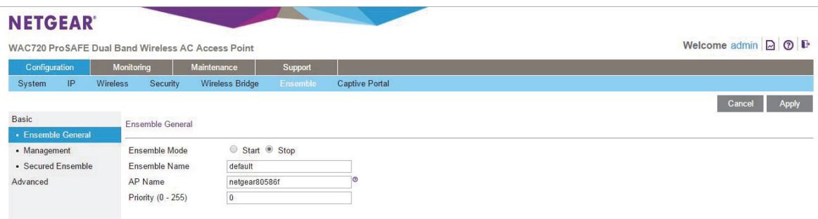 NETGEAR WAC720 X3 - Select Configuration > Ensemble General. - 1