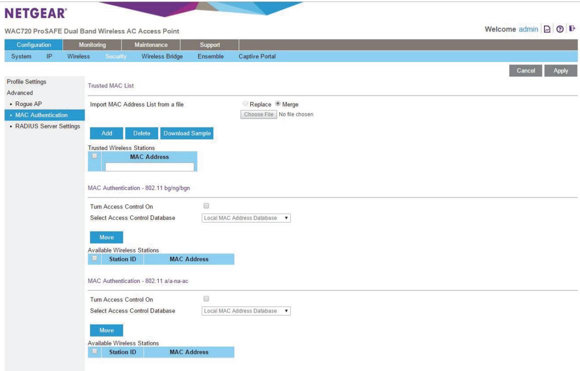 NETGEAR WAC720 X3 - To restrict access based on MAC addresses: - 1