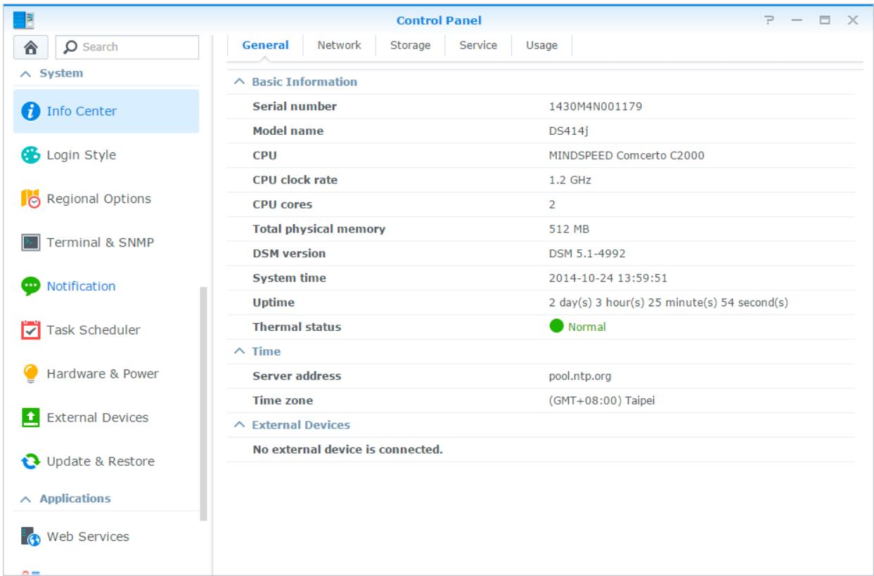 SYNOLOGY NAS DS415 - Vérifier les informations système - 1