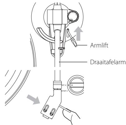 TEAC TN-200 - TN200 - Breng de armlift omhoog of til de elementhouder aan de haak op en breng de draaitafelarm naar de rustpositie. - 1