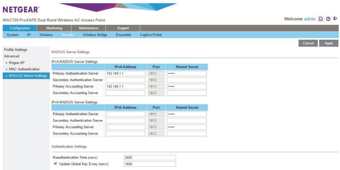 NETGEAR WAC720 - To configure the RADIUS server settings: - 1