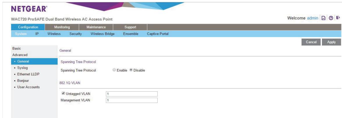 NETGEAR WAC720 - Select Configuring > System > Advanced > General. - 1