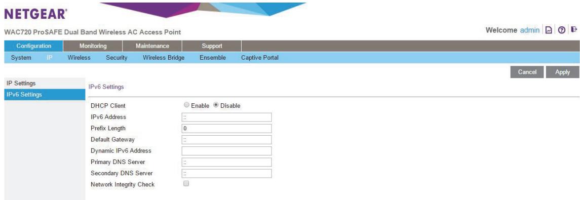 NETGEAR WAC720 - Select Configuration > IP > IPv6 Settings. - 1