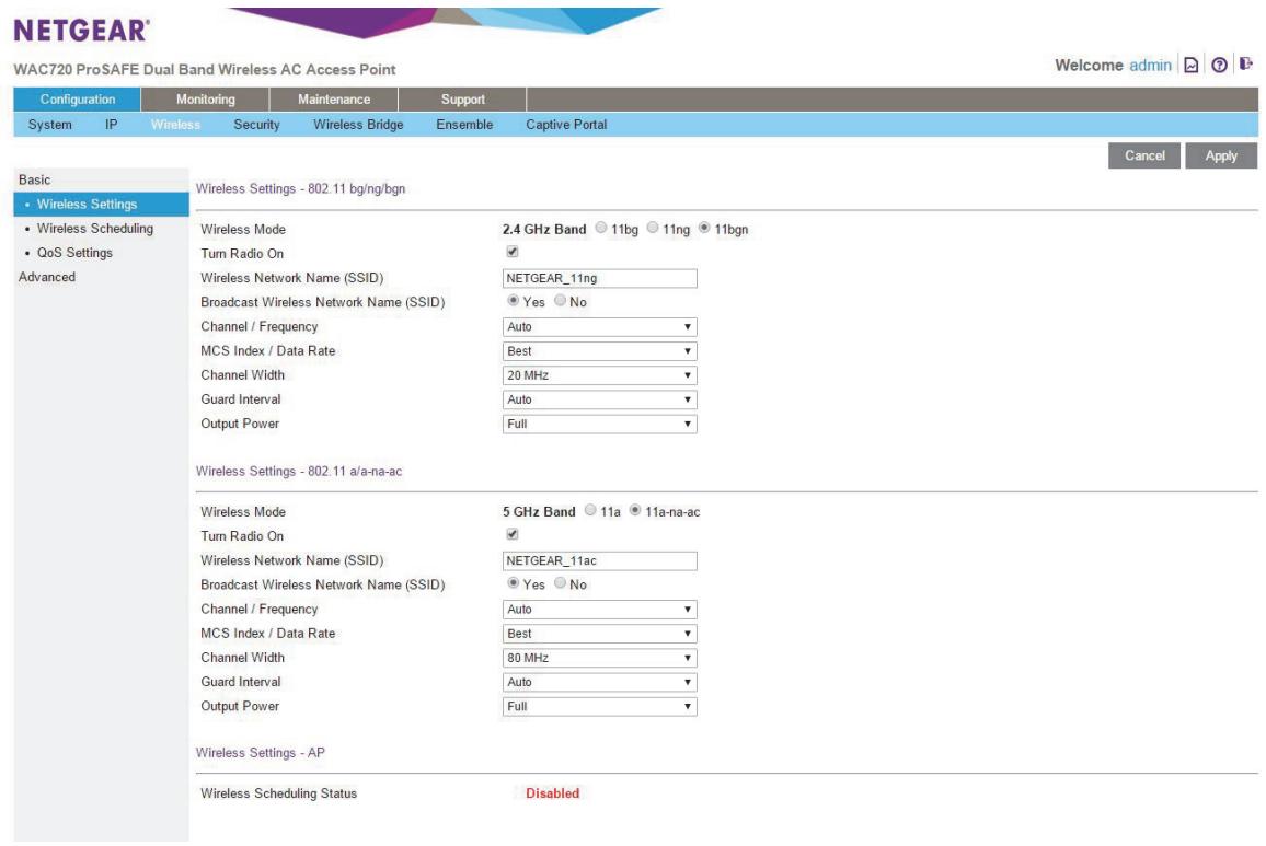 NETGEAR WAC720 - To configure the 802.11bg/ng/bgn wireless settings: - 1