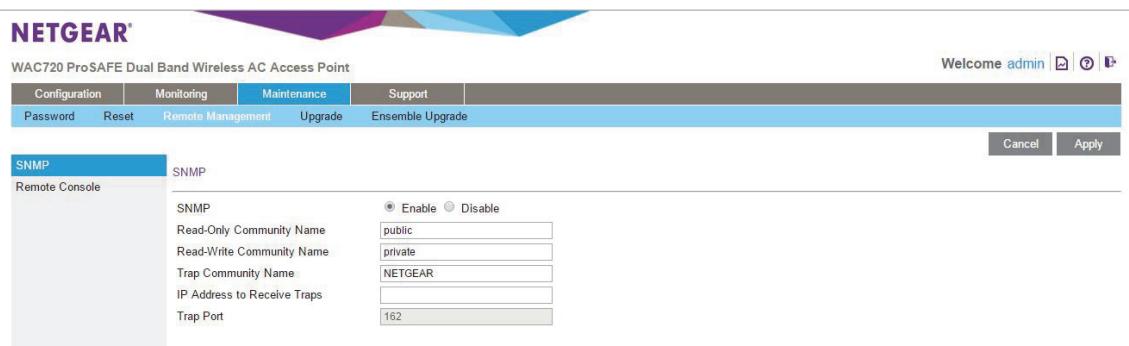 NETGEAR WAC720 - Select Maintenance > Remote Management > SNMP. - 1