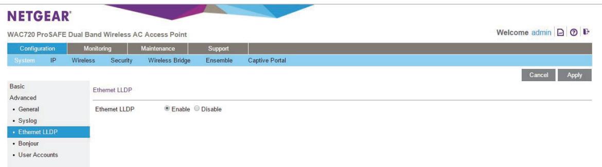 NETGEAR WAC720 - To turn off LLDP: - 1
