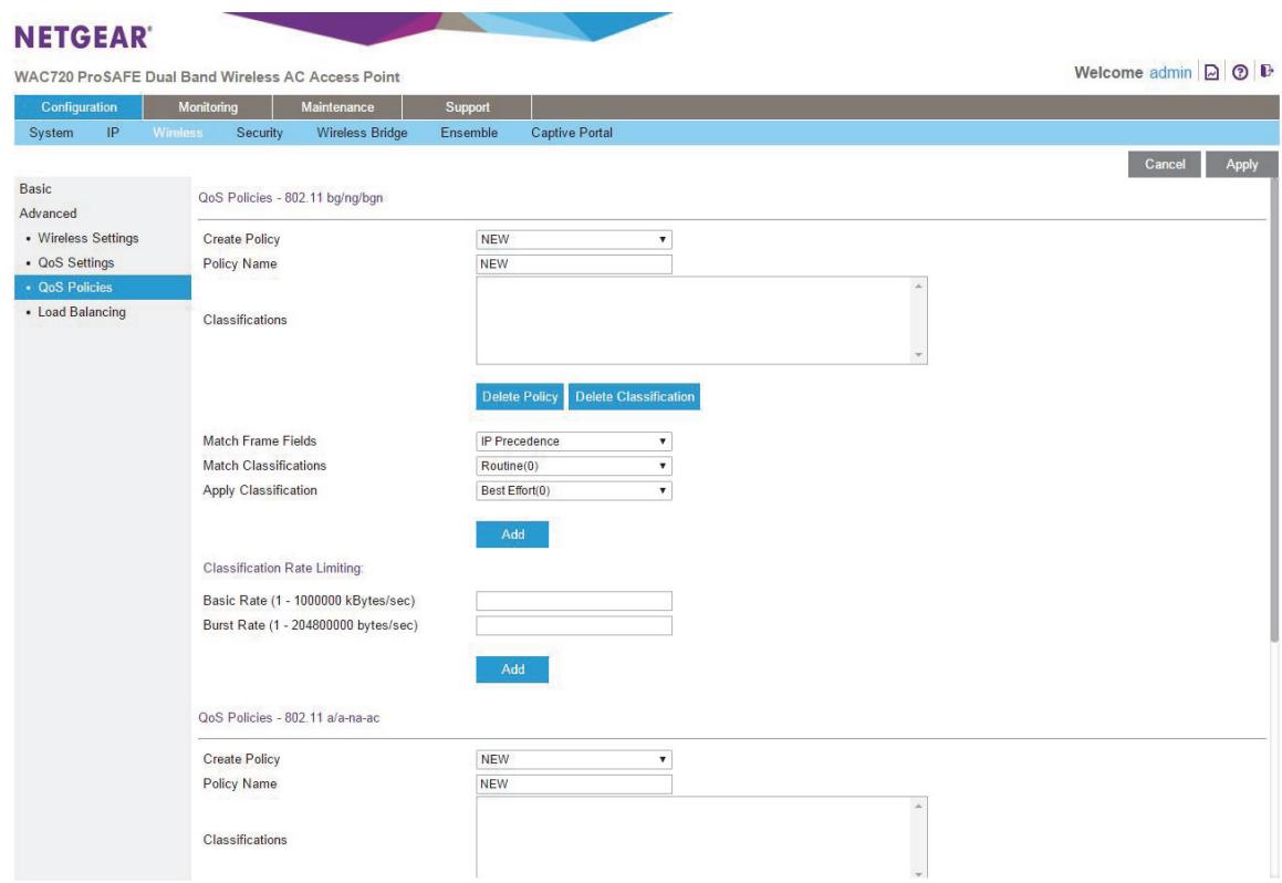 NETGEAR WAC720 - To configure a new QoS policy: - 1