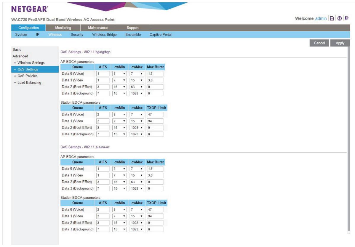 NETGEAR WAC720 - Select Configuration > Wireless > Advanced > QoS Settings. - 1