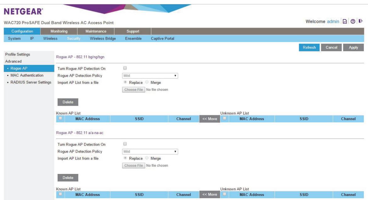 NETGEAR WAC720 - Select Configuration > Security > Advanced > Rogue AP. - 1