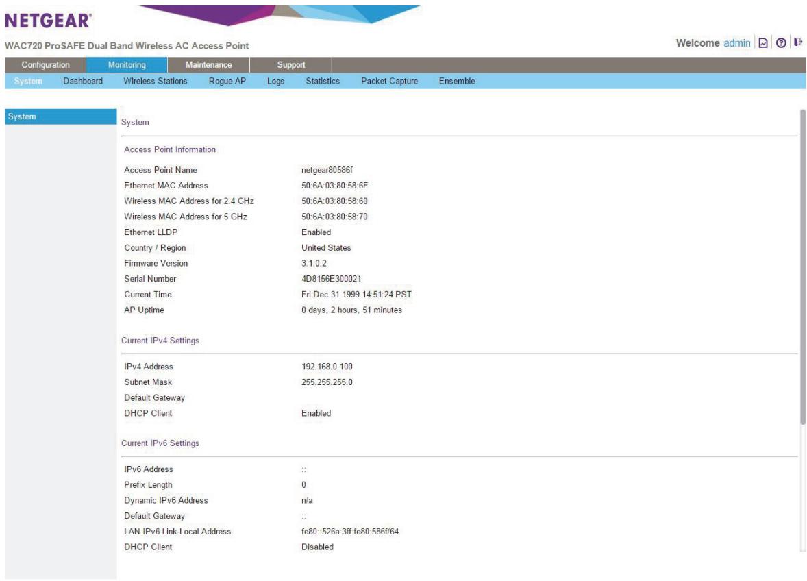 NETGEAR WAC720 - To view the System page: - 1