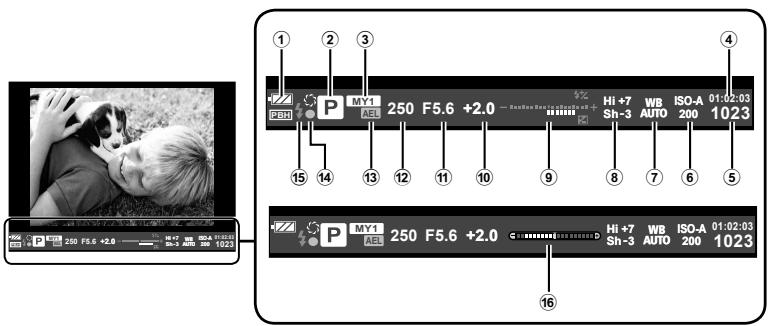 OLYMPUS E-M10 MARK II - ■ Affichage du viseur lors de la prise de vue à l'aide du viseur (Mode 1/ Mode 2) - 1