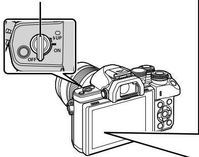 OLYMPUS E-M10 MARK II - Actionnez le levier ON/OFF vers la position ON. - 1