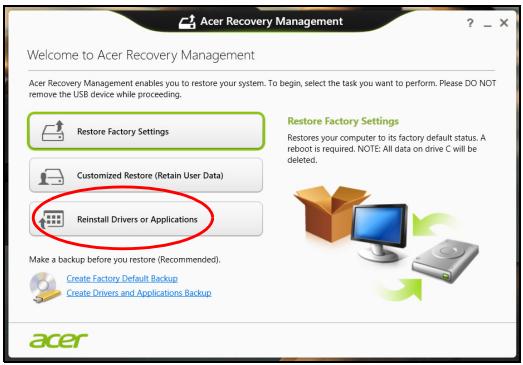 ACER ASPIRE SWITCH 10 SW3-013-182Y - Réinstaller les pilotes et les applications - 1