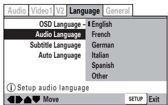 ONKYO DV-SP 500 - Selecting an audio language preference - 1