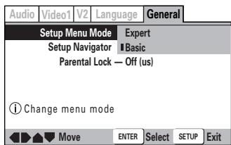 ONKYO DV-SP 500 - Changing to the Setup Screen "Expert" Menu Mode - 1