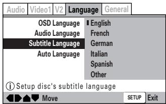 ONKYO DV-SP 500 - Selecting a subtitle language preference - 1