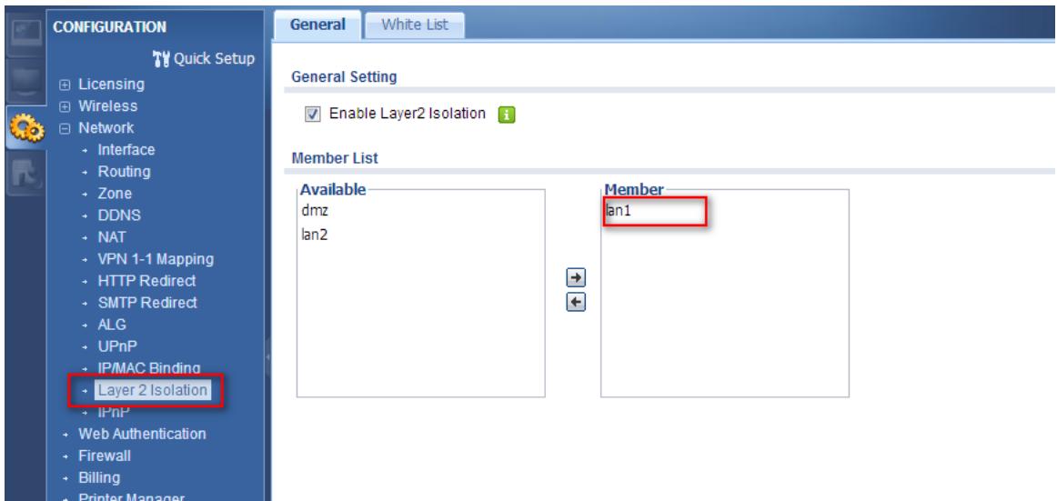 ZYXEL UAG50 - Enable Layer 2 Isolation - 1