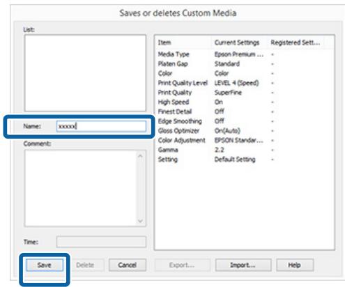 EPSON SC-P400 - Saisissez un nom dans la zone de texte Name (Nom) et cliquez sur Save (Enregisterr). - 1