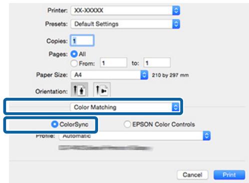 EPSON SC-P400 - Sélectionnez Color Matching (Concordance des couleurs) dans la liste, puis cliquez sur ColorSync. - 1