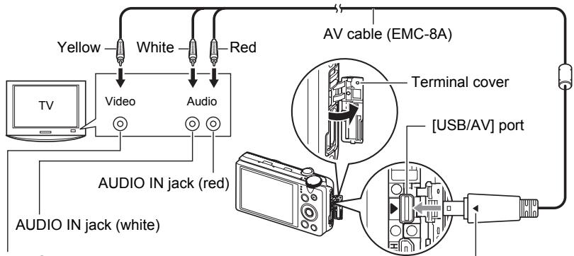 CASIO EXILIM ZR200 - Use the optionally available AV cable (EMC-8A) to connect the camera to the TV. - 1