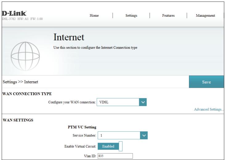 D-LINK DES-1016D - Paramètres du VC PTM - 1