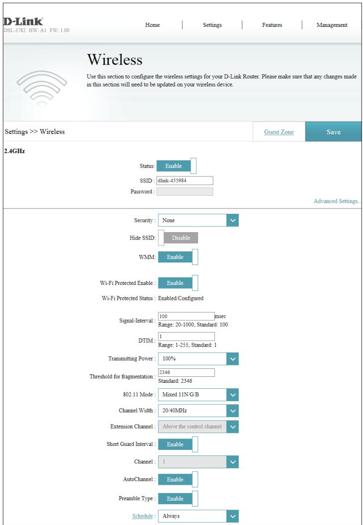 D-LINK DES-1016D - Paramètres avances 2,4 GHz / 5 GHz - 1