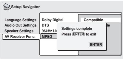 PIONEER DV 656 A - Press ENTER to complete the setup, or press SETUP to quit the Setup Navigator without making any changes. - 1