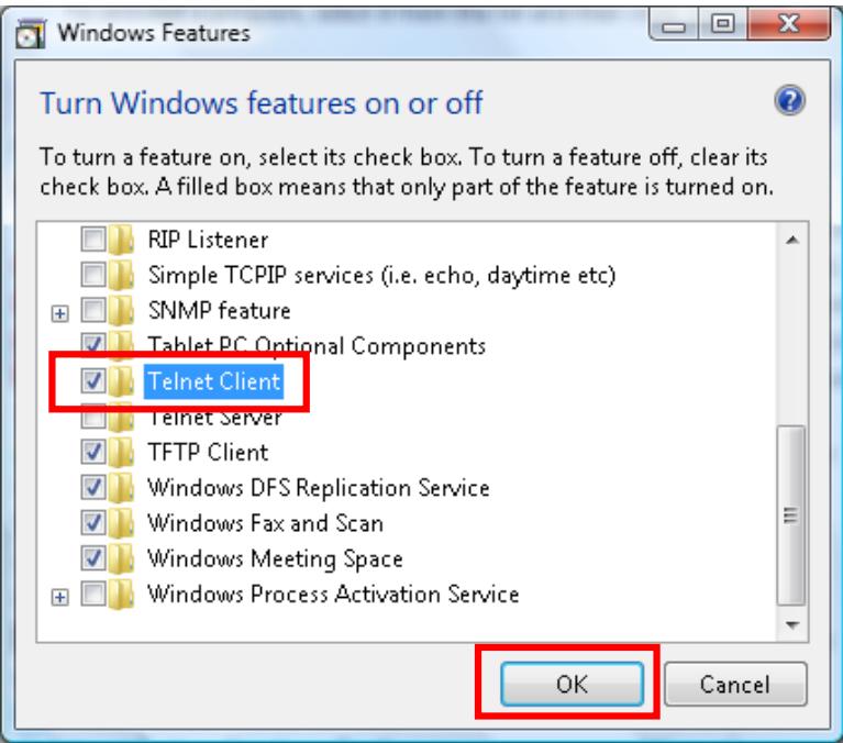 CANON LV-WX300USTI - LV-WX310ST - Comment faire pour avoir TELNET activé dans Windows VISTA / 7 - 3