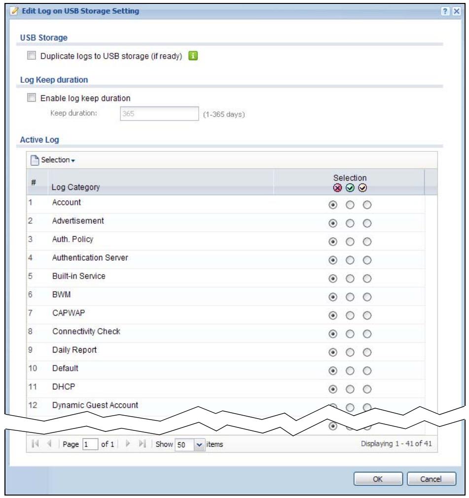 ZYXEL UAG2100 - Edit Log on USB Storage Setting - 1