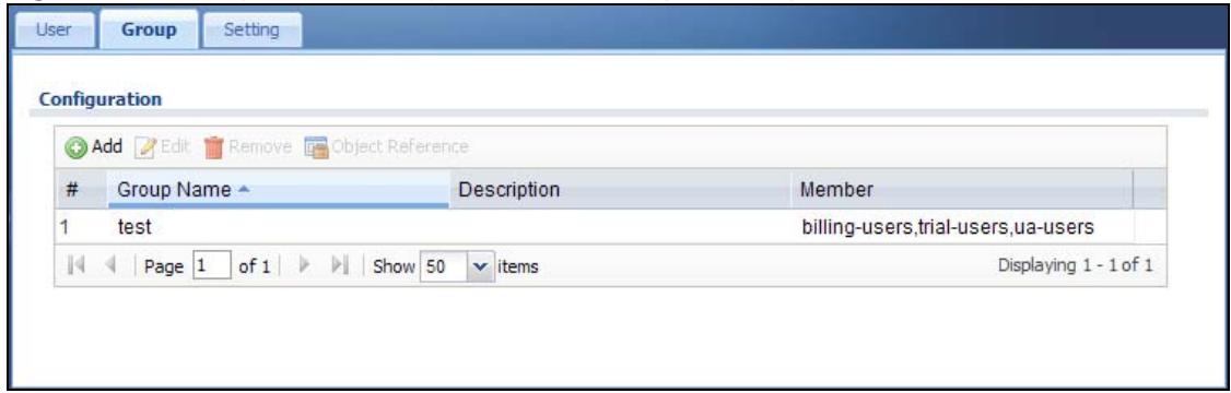 ZYXEL UAG2100 - User Group Summary Screen - 1