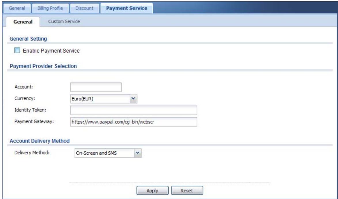 ZYXEL UAG2100 - The Payment Service General Screen - 1