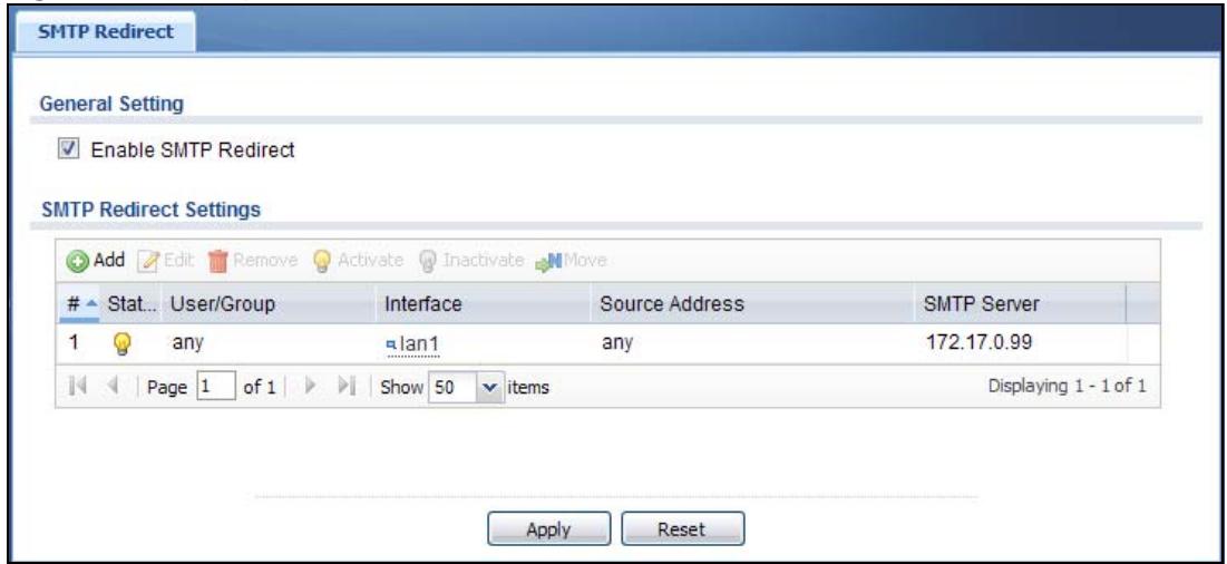 ZYXEL UAG2100 - The SMTP Redirect Screen - 1