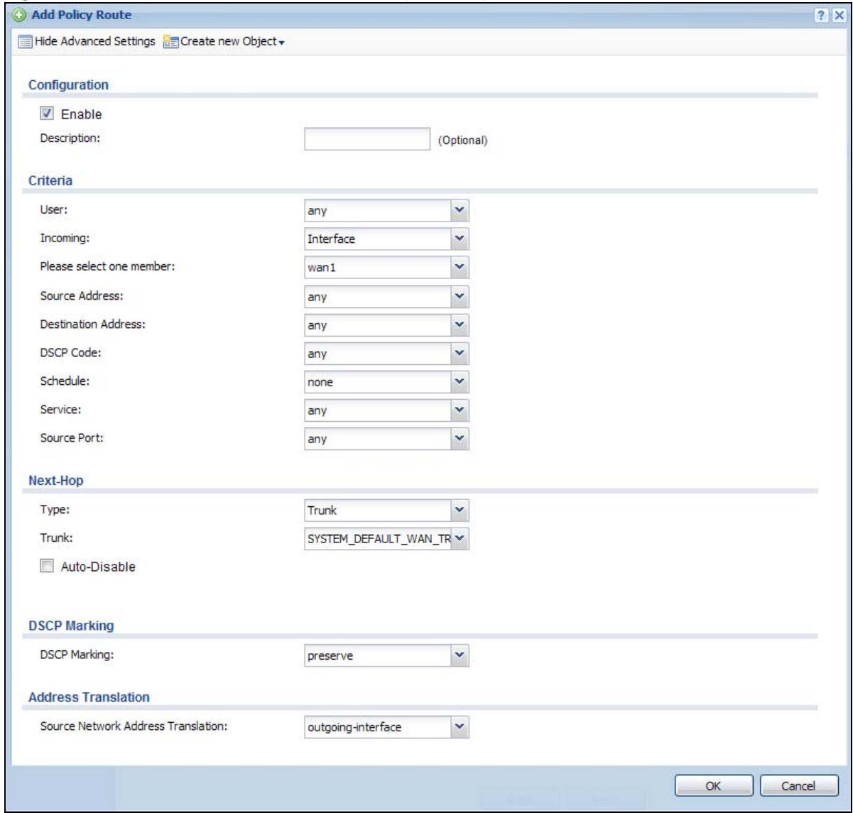 ZYXEL UAG2100 - Policy Route Edit Screen - 1