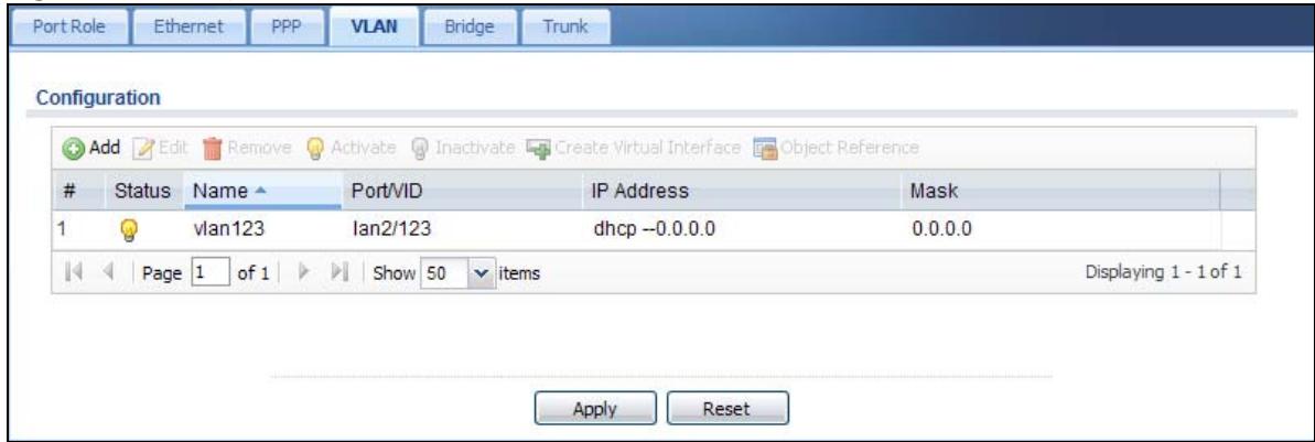 ZYXEL UAG2100 - VLAN Interface Summary Screen - 1