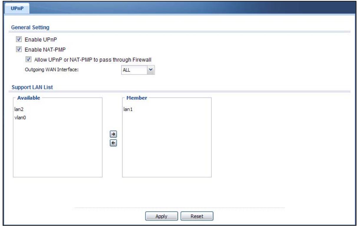 ZYXEL UAG2100 - UPnP Screen - 1