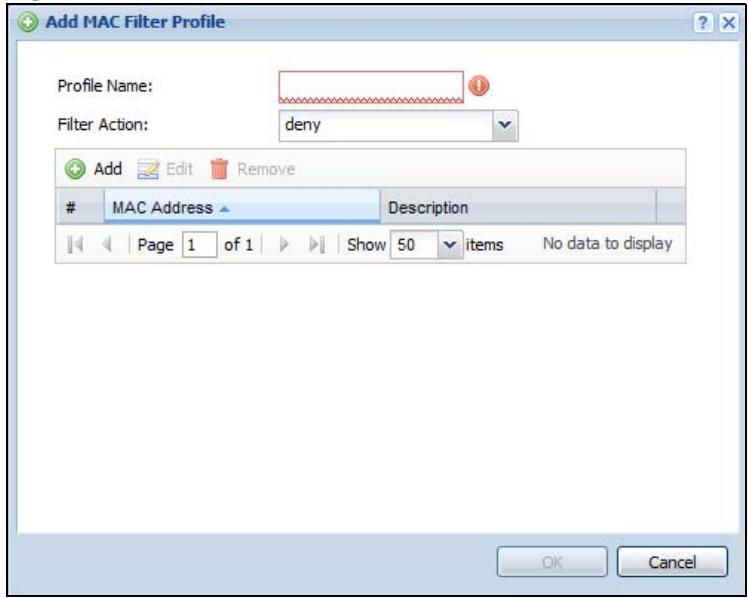 ZYXEL UAG2100 - Add/Edit MAC Filter Profile - 1