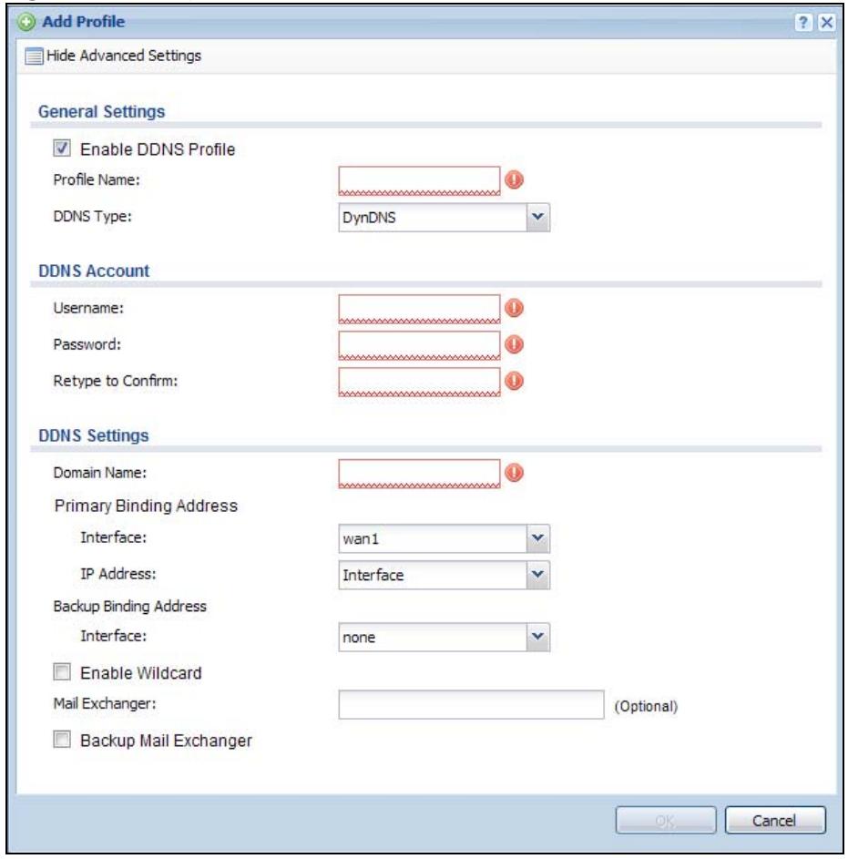 ZYXEL UAG2100 - The Dynamic DNS Add/Edit Screen - 1