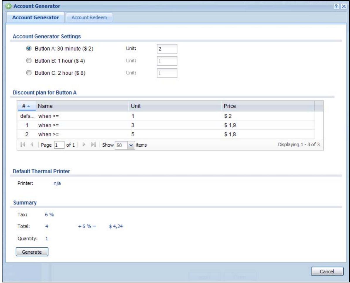 ZYXEL UAG2100 - The Account Generator Screen - 1