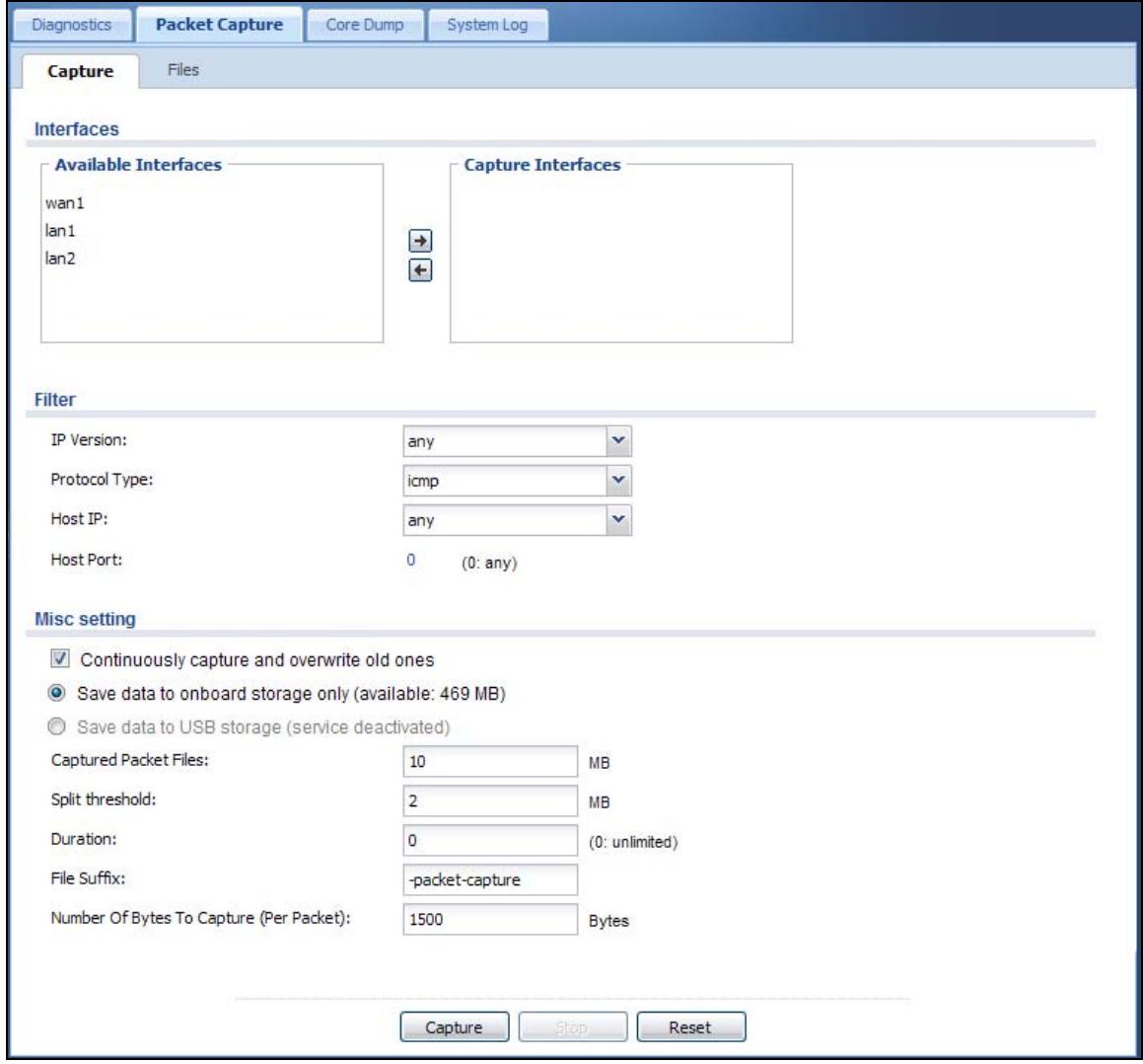 ZYXEL UAG2100 - The Packet Capture Screen - 1