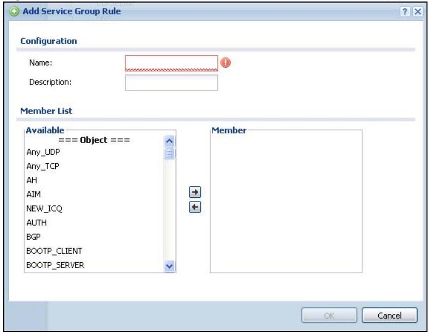 ZYXEL UAG2100 - The Service Group Add/Edit Screen - 1