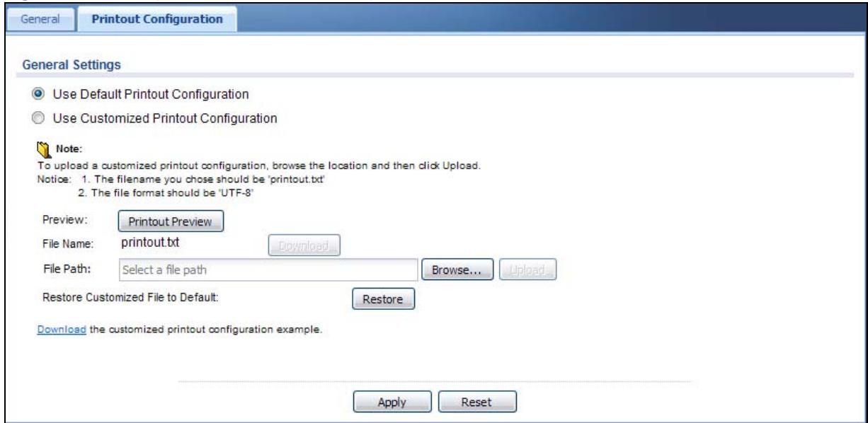 ZYXEL UAG2100 - The Printout Configuration Screen - 1