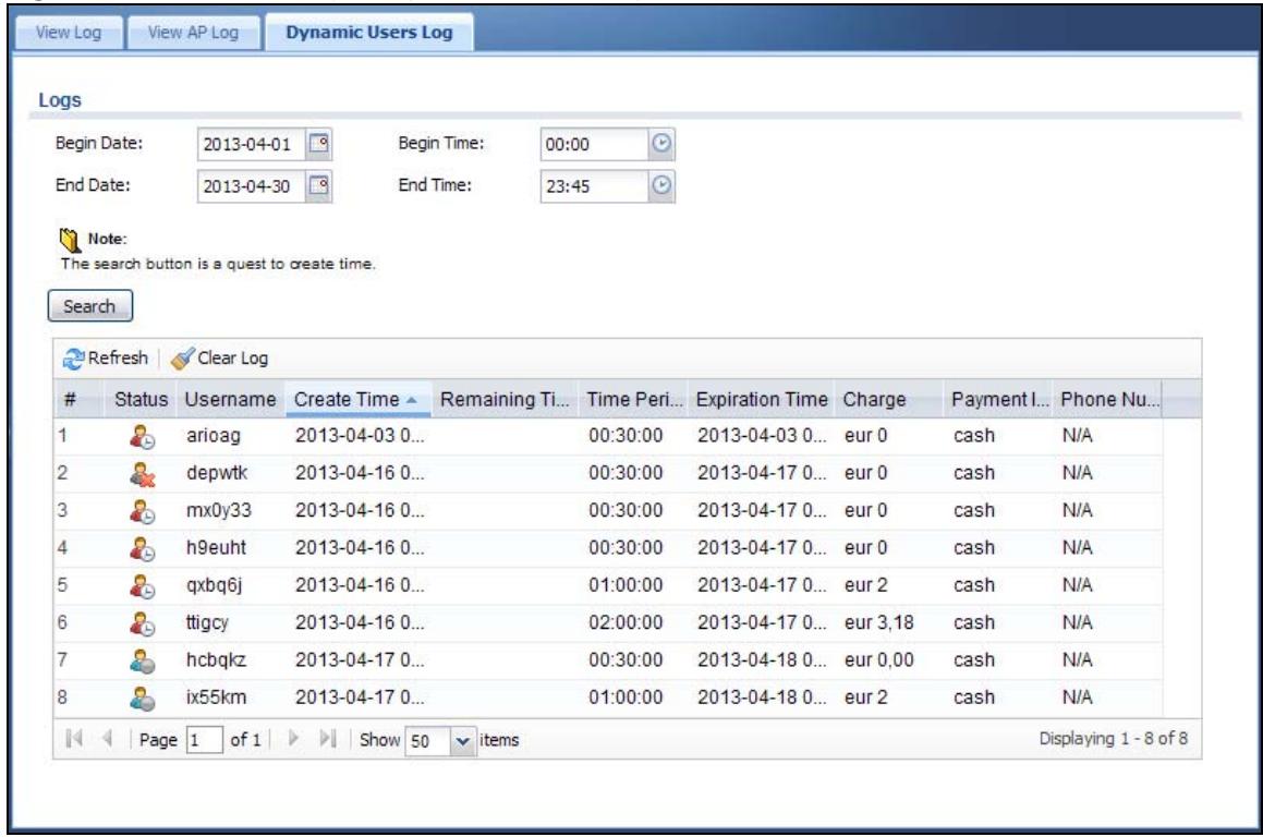ZYXEL UAG2100 - Dynamic Users Log - 1