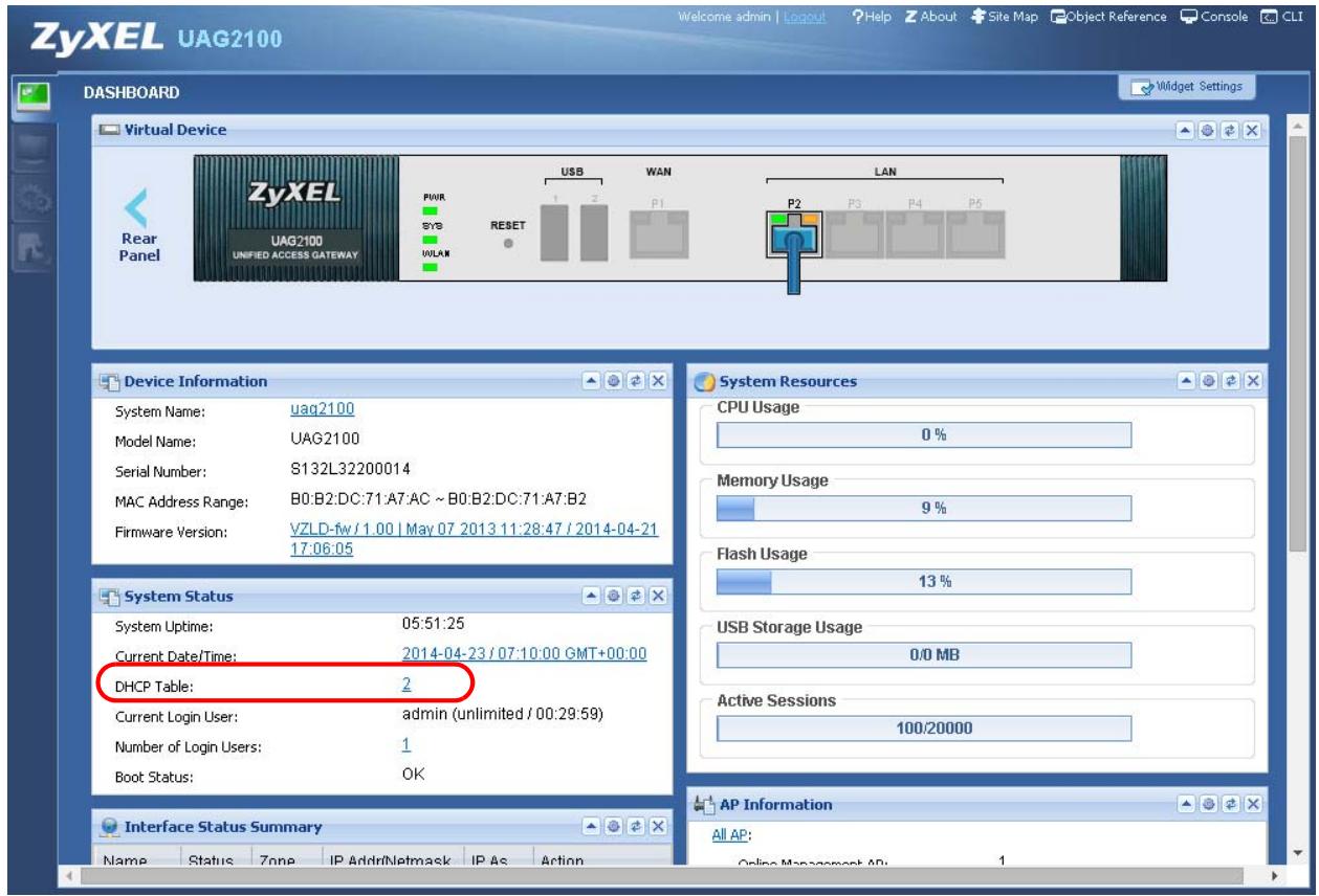ZYXEL UAG2100 - Go to the Dashboard of the UAG web configurator. - 1