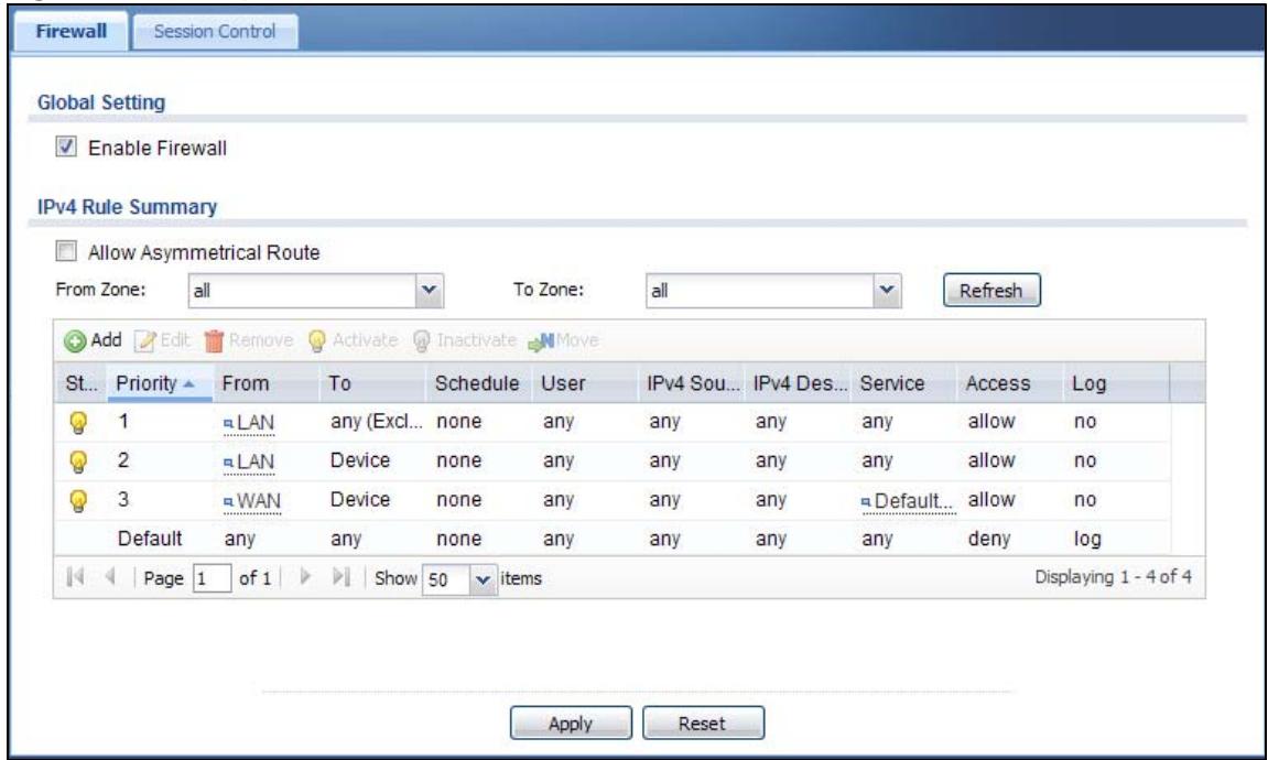 ZYXEL UAG2100 - Configuring the Firewall Screen - 1