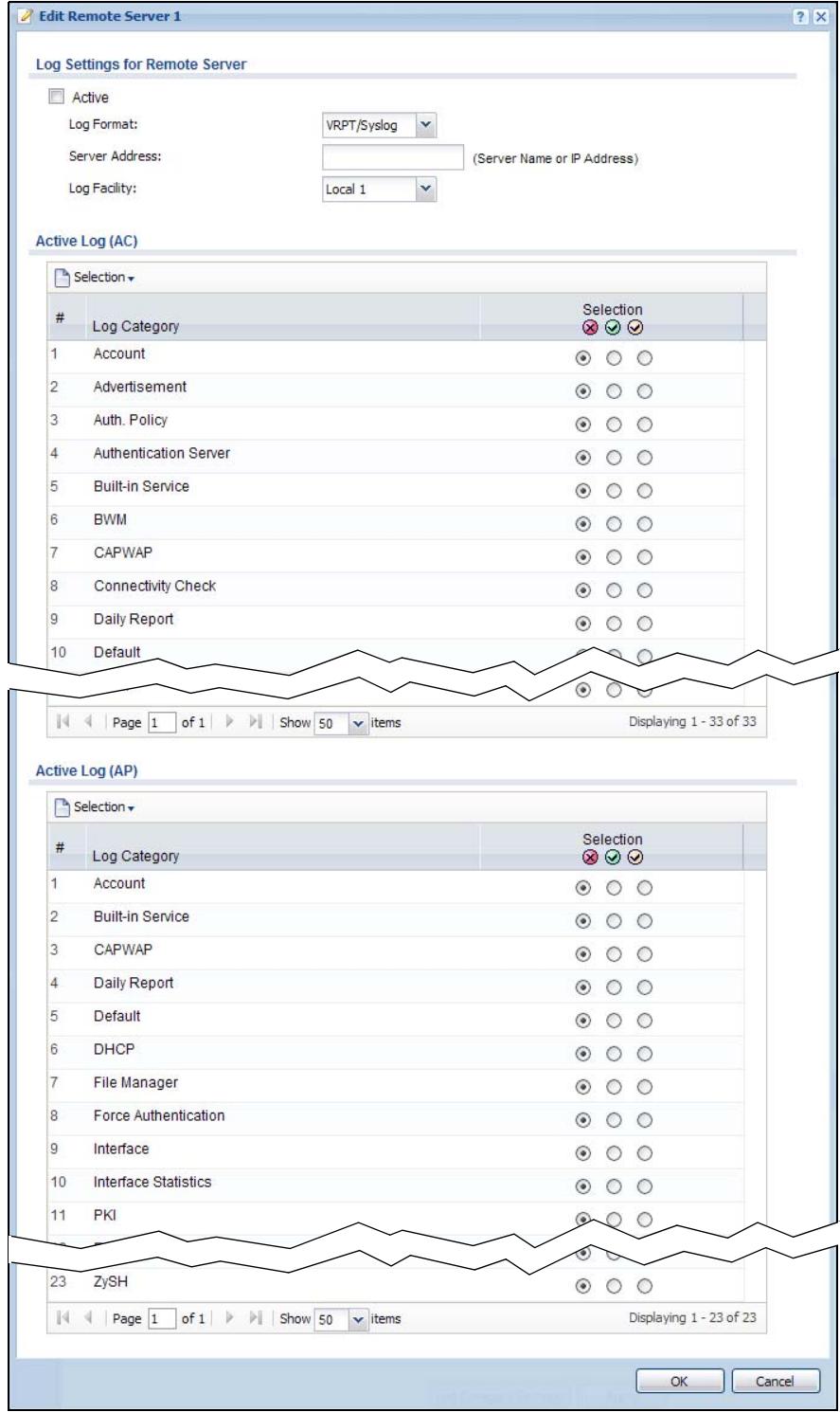 ZYXEL UAG2100 - Edit Remote Server Log Settings - 1