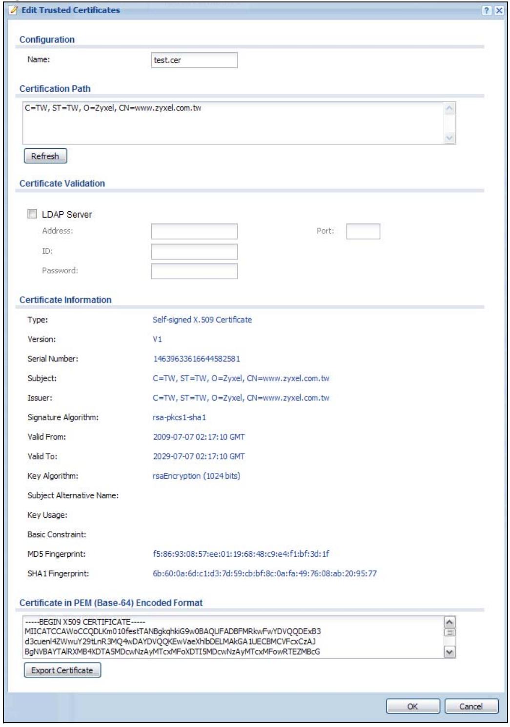 ZYXEL UAG2100 - The Trusted Certificates Edit Screen - 1