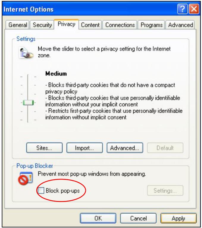 ZYXEL NWA1123-AC V2 - Disable Pop-up Blockers - 2