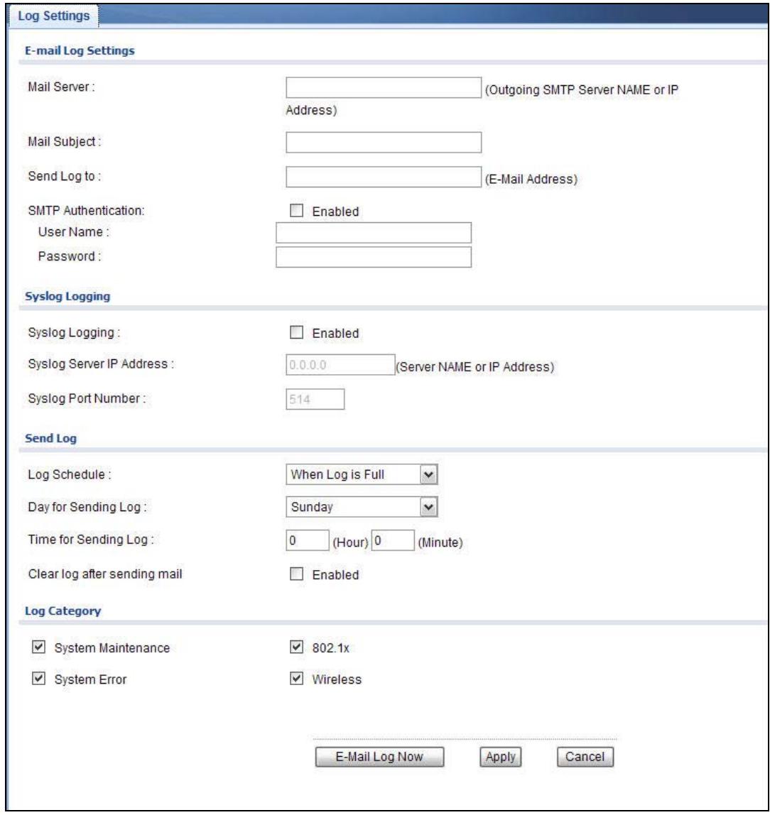 ZYXEL NWA1123-AC V2 - Log Settings Screen - 1