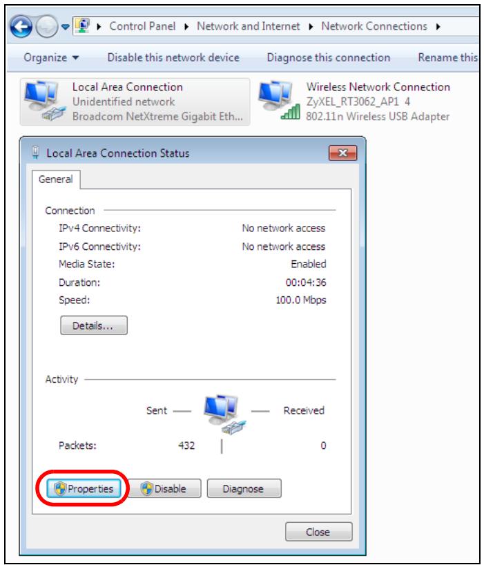 ZYXEL NWA1123-AC V2 - Double click Local Area Connection and then select Properties. - 1